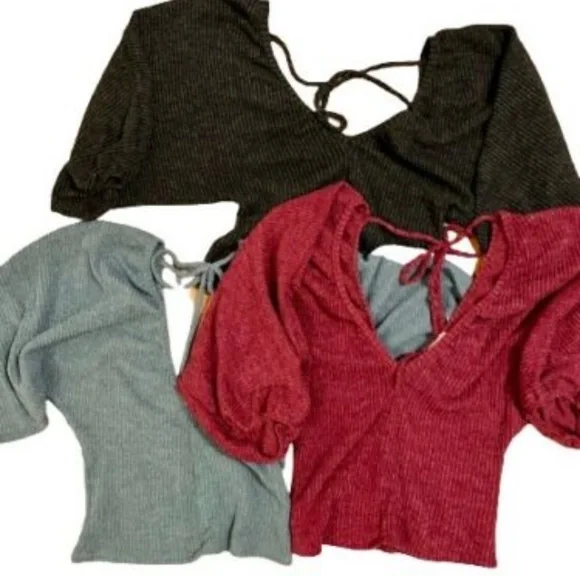 LOT of 3 Peasant-Sleeve Self-Tie Top - M/L - Picture 1 of 6